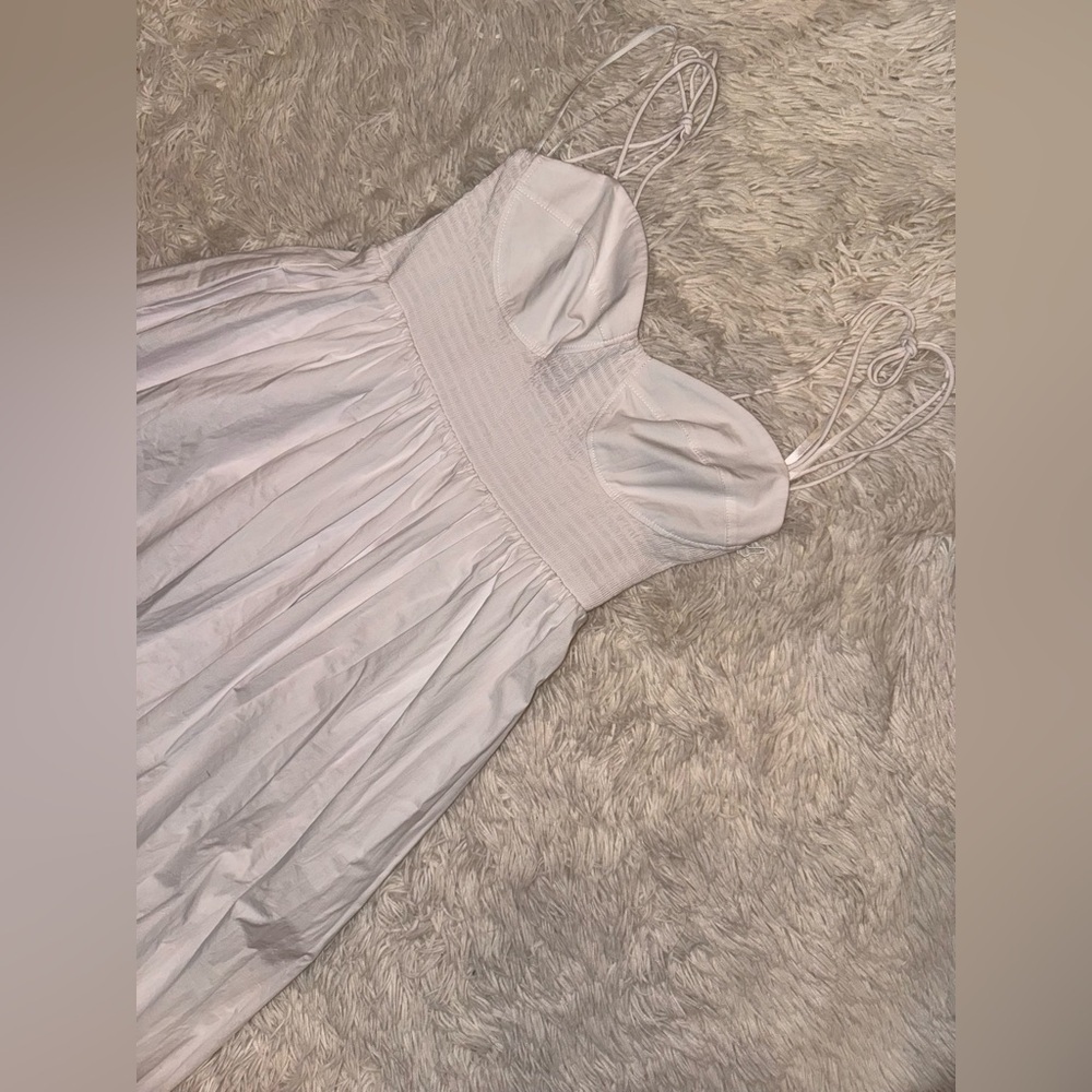 NWOT STAUD Landry Shoulder-Tie Smocked Cotton Maxi White Dress sz M - Picture 7 of 12